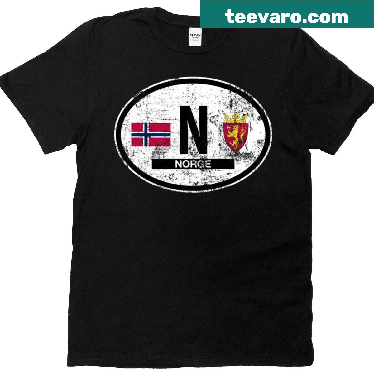 Vintage distressed Norway shirt with oval flag and crest design — on a men's t-shirt