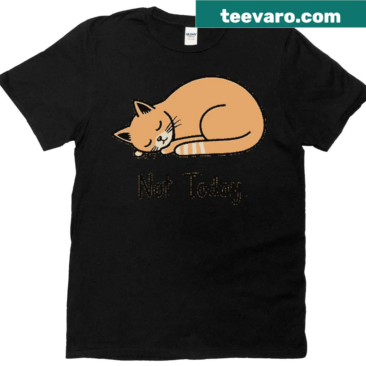 Cute t-shirt featuring a sleeping cat with the phrase Not Today — on a men's t-shirt