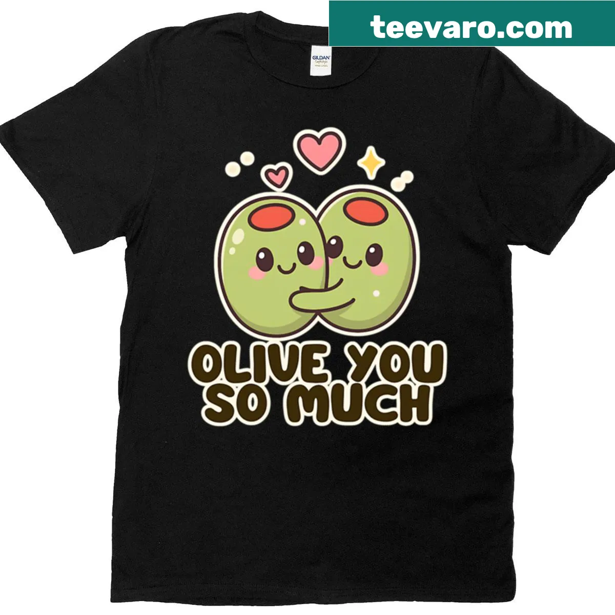 Cute T-shirt with the phrase 'Olive You So Much' and an olive graphic. — on a men's t-shirt