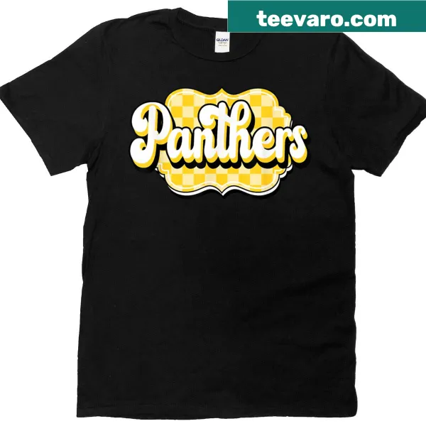 Checkered print T-shirt representing Yellow Panthers school spirit