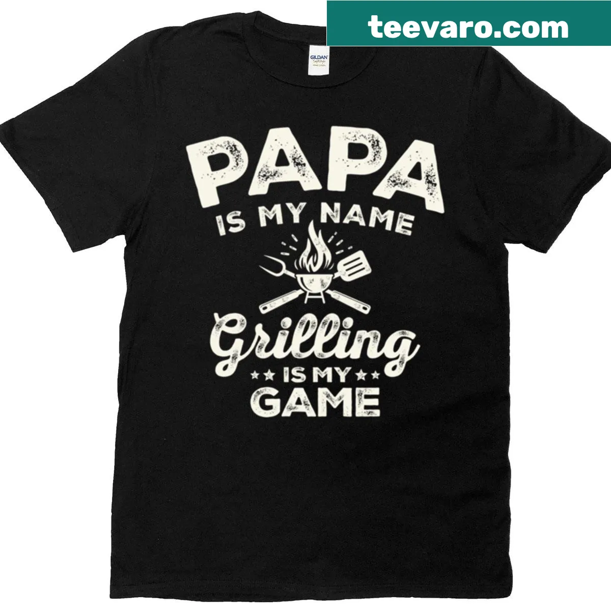 Funny BBQ Dad shirt with bold text about grilling. — on a men's t-shirt