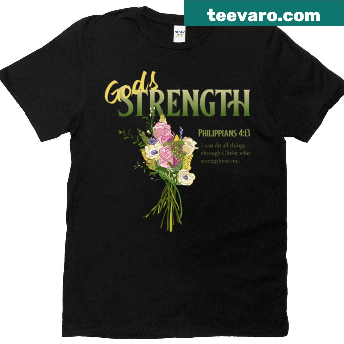 Inspirational Philippians 4:13 Bible verse T-shirt — on a men's t-shirt