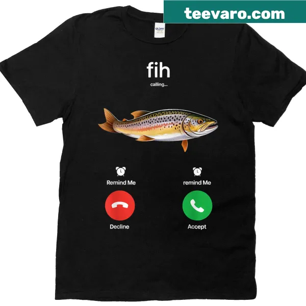Illustration of a fish coming out of a smartphone on a T-shirt.