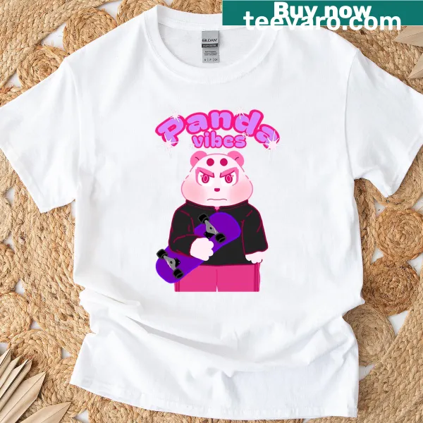 T-shirt featuring an adorable pink panda illustration