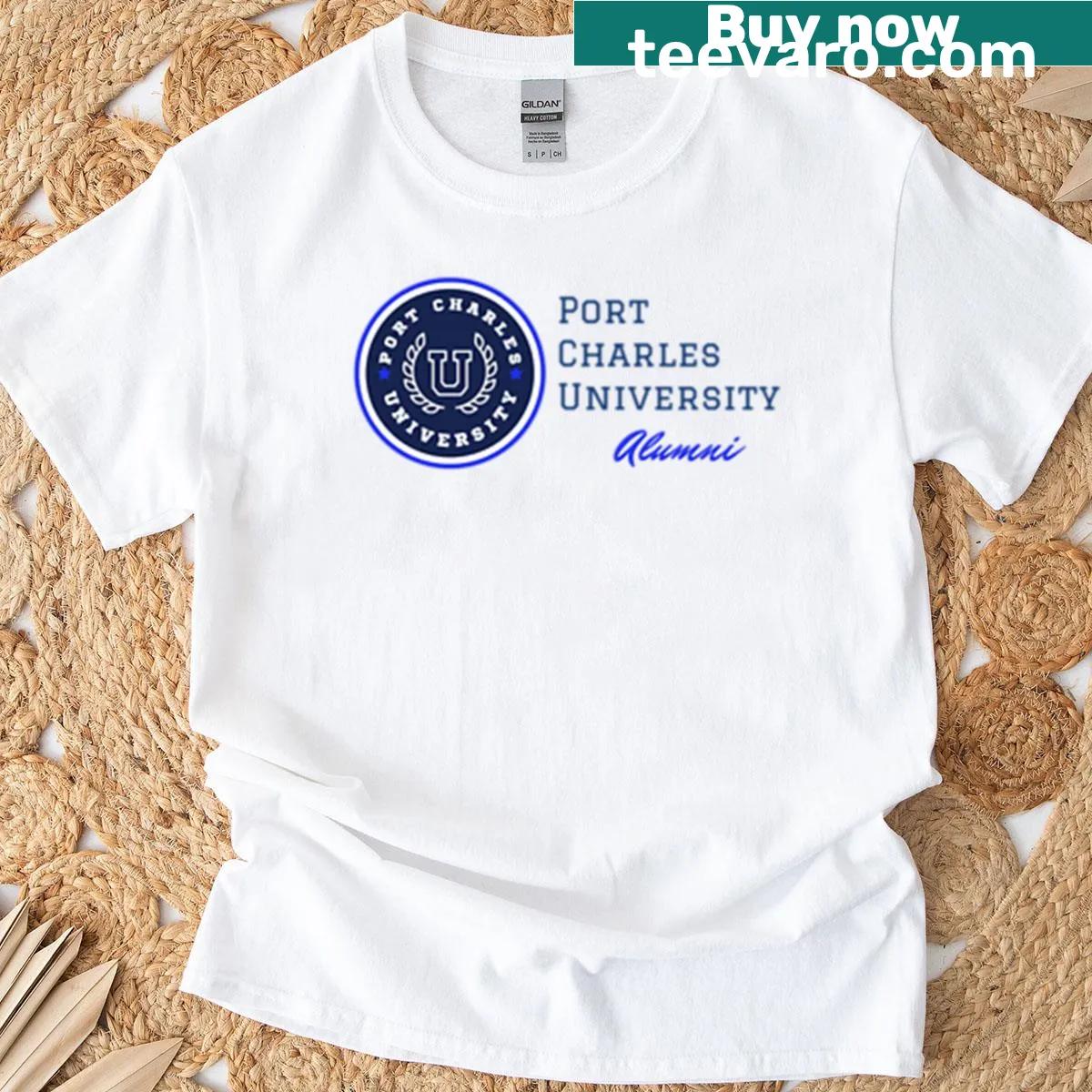 Port Charles University graphic T-shirt for students — on a men's t-shirt
