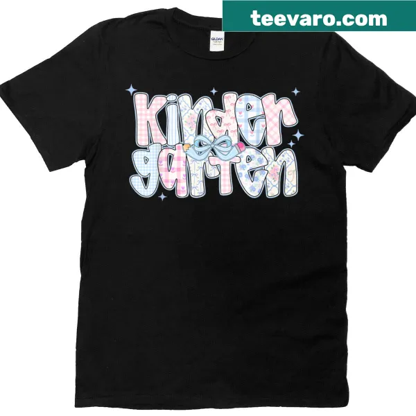 Illustrative t-shirt for kindergarten teachers featuring a playful bow design.