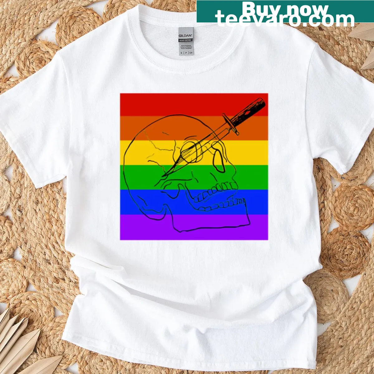 Unique pride skull graphic T-shirt for alternative styles — on a men's t-shirt