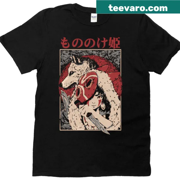 Illustrated T-shirt featuring characters from Princess Mononoke