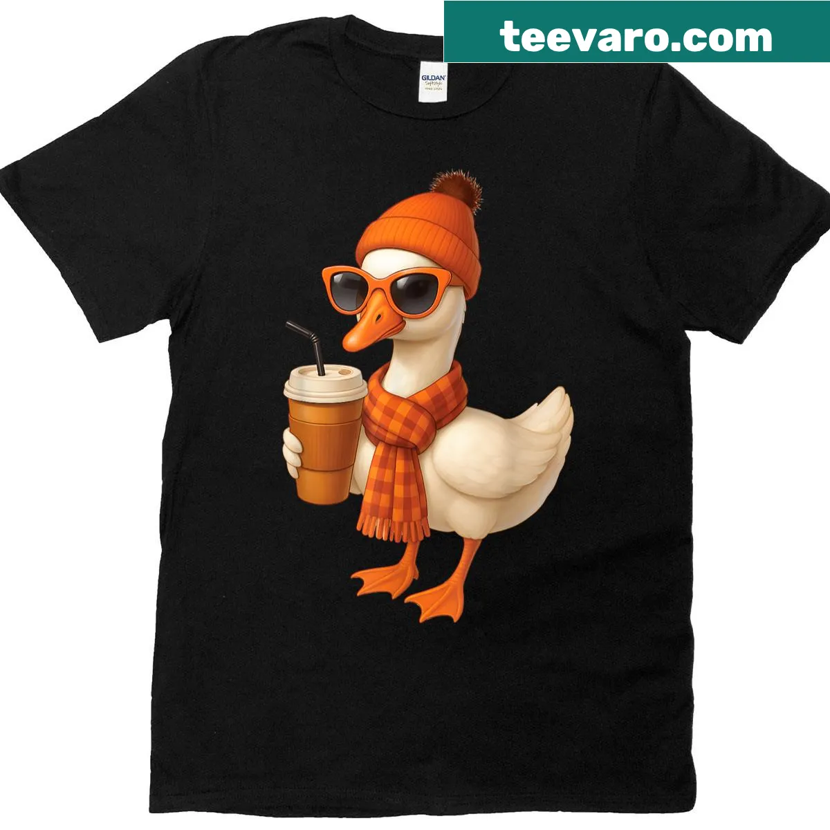 T-shirt with illustration of a pumpkin and goose for fall vibes — on a men's t-shirt