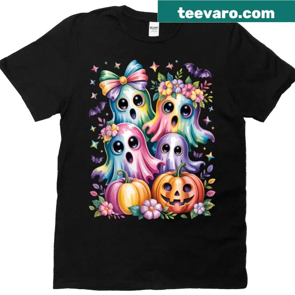 Cute vintage-style ghost and pumpkin design for Halloween kids' t-shirt