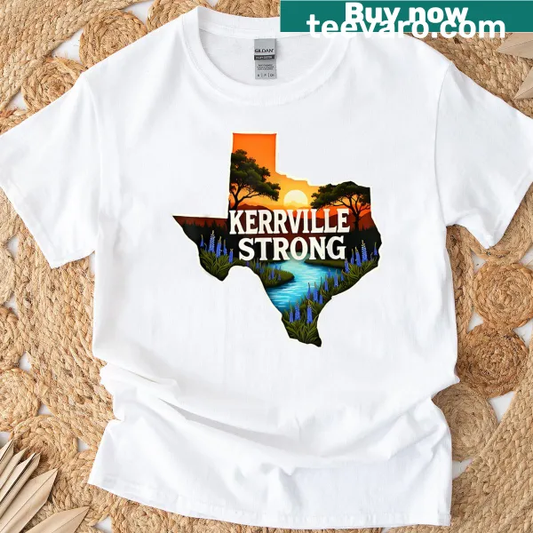 Funny 'Kerr Strong' graphic t-shirt for Texas flood support.