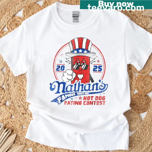 Funny graphic t-shirt celebrating Nathan's Hot Dog Eating Contest.