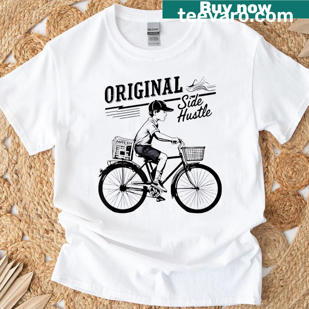 Illustration of a newspaper boy on a retro T-shirt — on a men's t-shirt