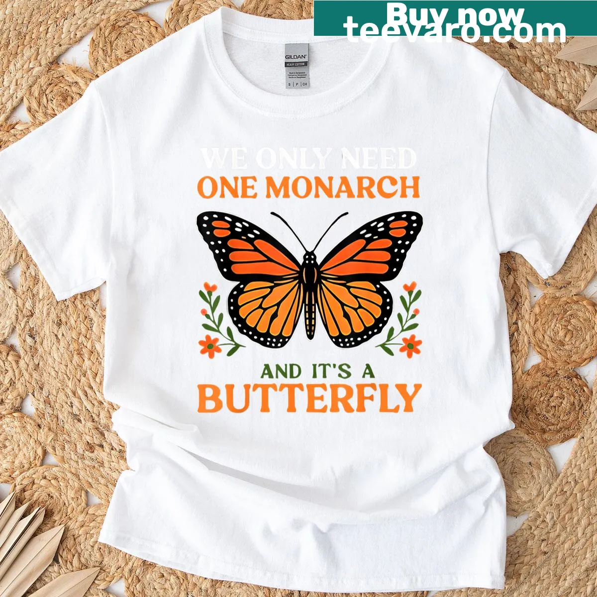 Graphic t-shirt featuring a butterfly and conservation message. — on a men's t-shirt