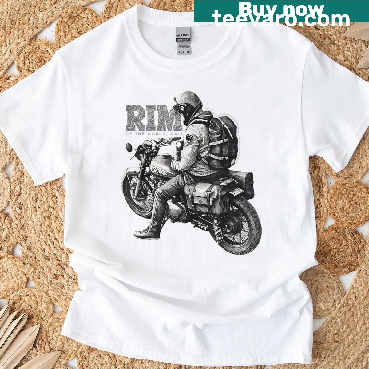Graphic of winding roads and mountains for motorcycle adventures — on a men's t-shirt
