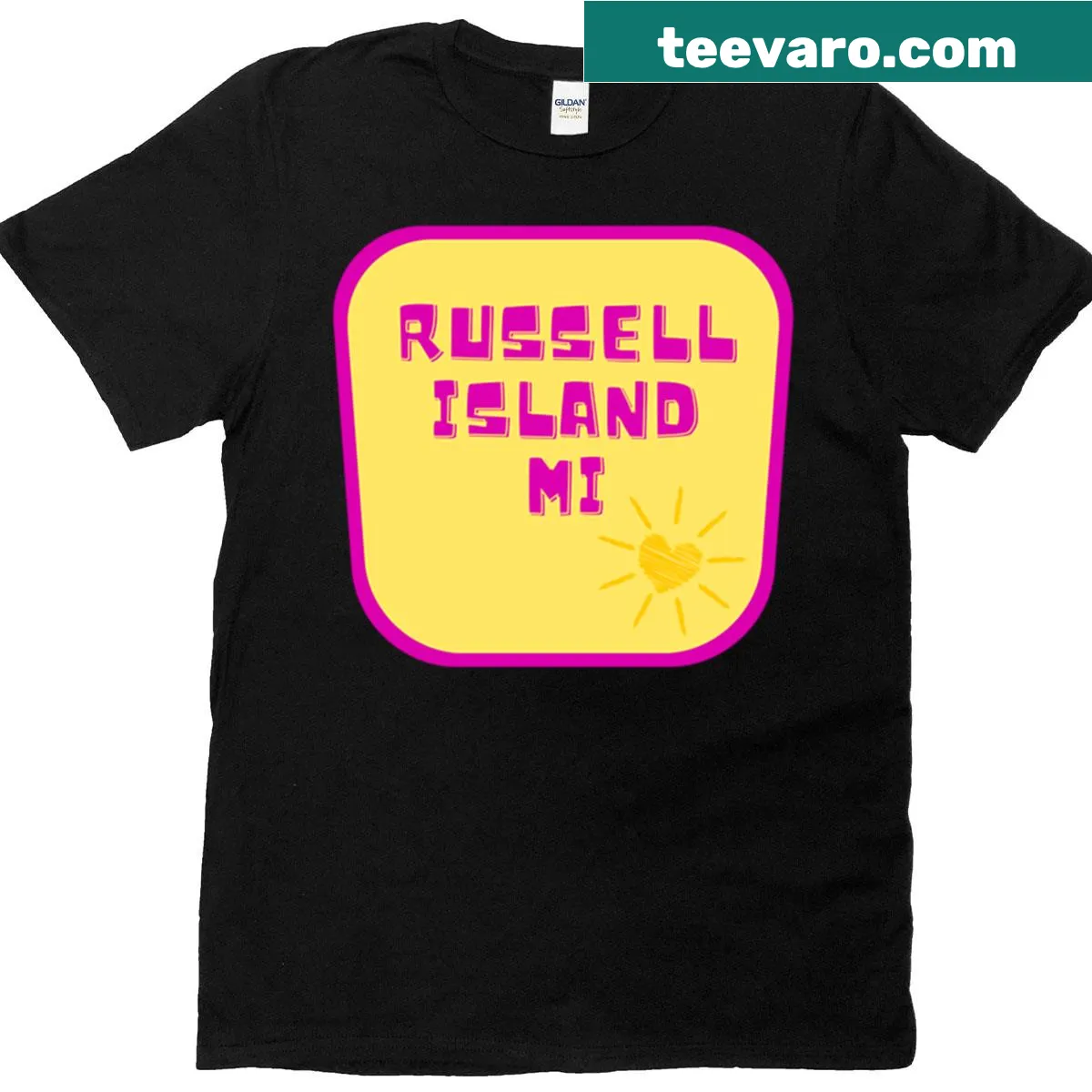 Retro T-shirt showcasing Russell Island travel theme — on a men's t-shirt