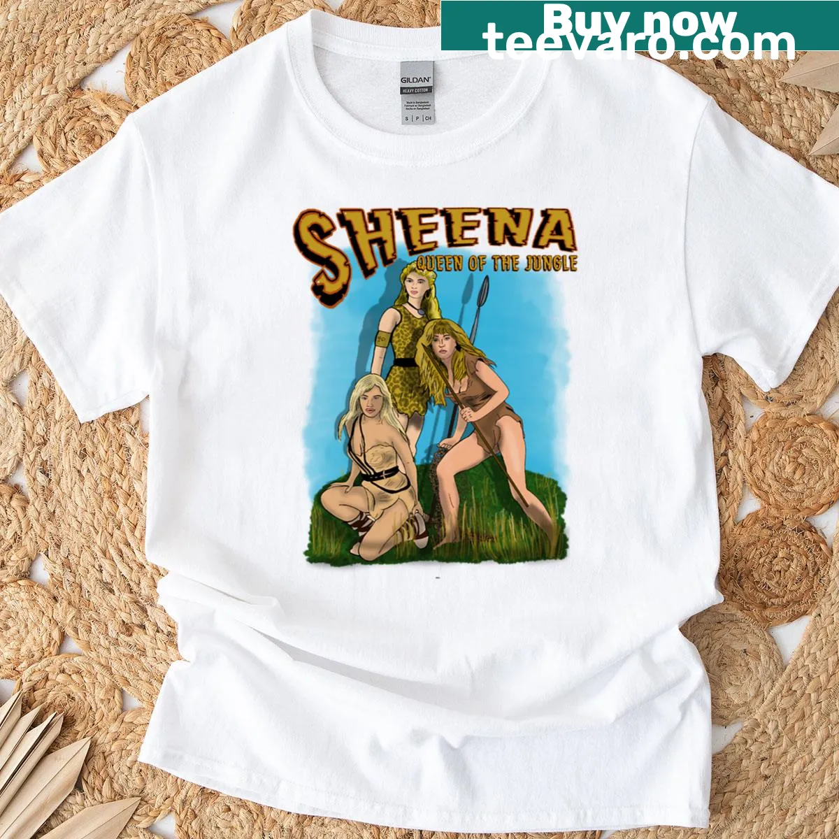 T-shirt featuring Sheena, Queen of the Jungle design — on a men's t-shirt