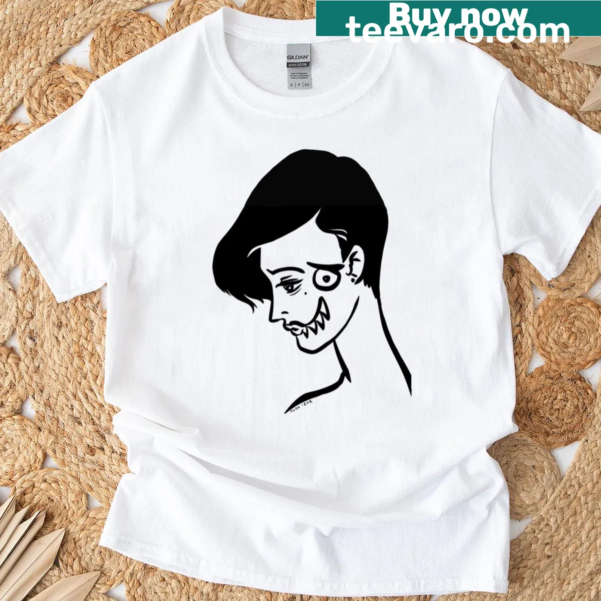 T-shirt featuring a sideways smile graphic, reflecting a playful attitude — on a men's t-shirt