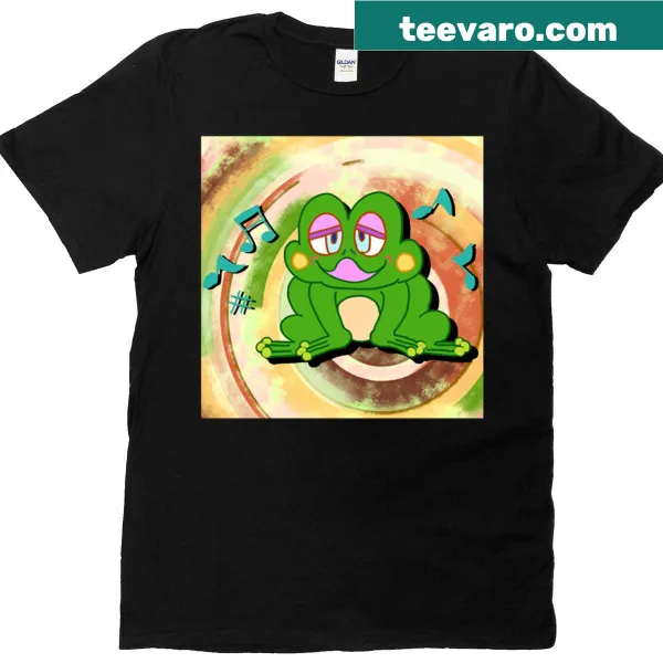 Playful illustration of a singing frog on a T-shirt