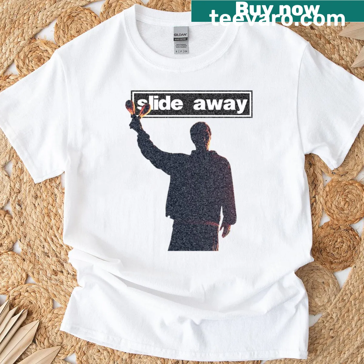 Typographic design inspired by the song Slide Away by Oasis — on a men's t-shirt