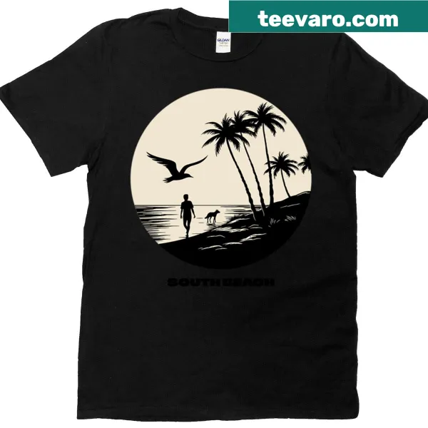 Playful beach-themed illustration on a casual t-shirt