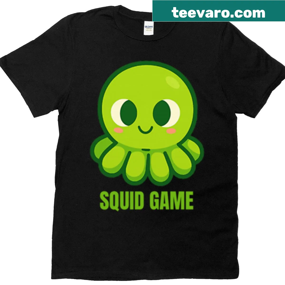 Kawaii squid T-shirt with cute tentacles and blush cheeks — on a men's t-shirt