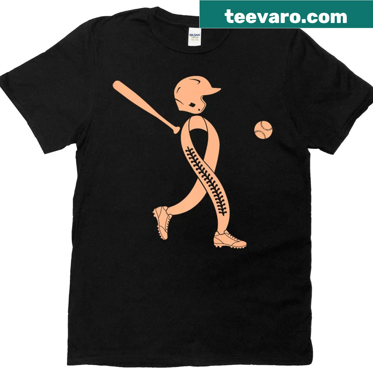 Baseball and peach ribbon graphic on a T-shirt for uterine cancer awareness — on a men's t-shirt