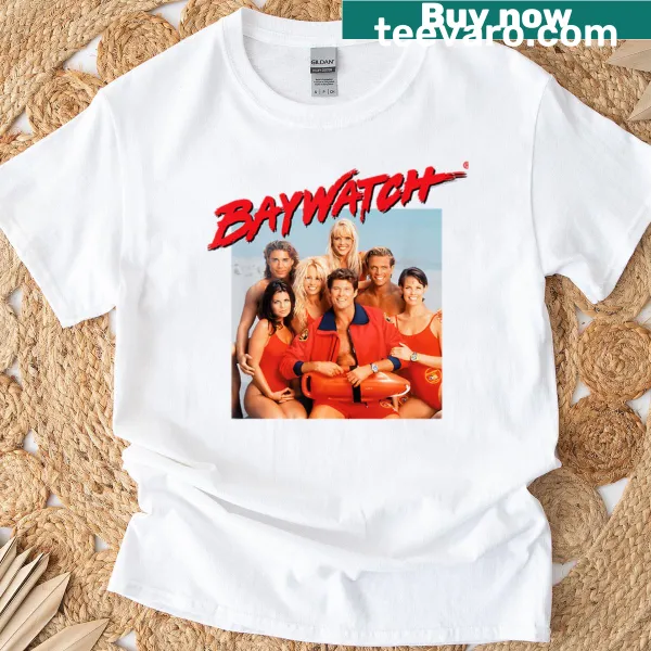 Classic summer beach movie cast illustrated on a t-shirt