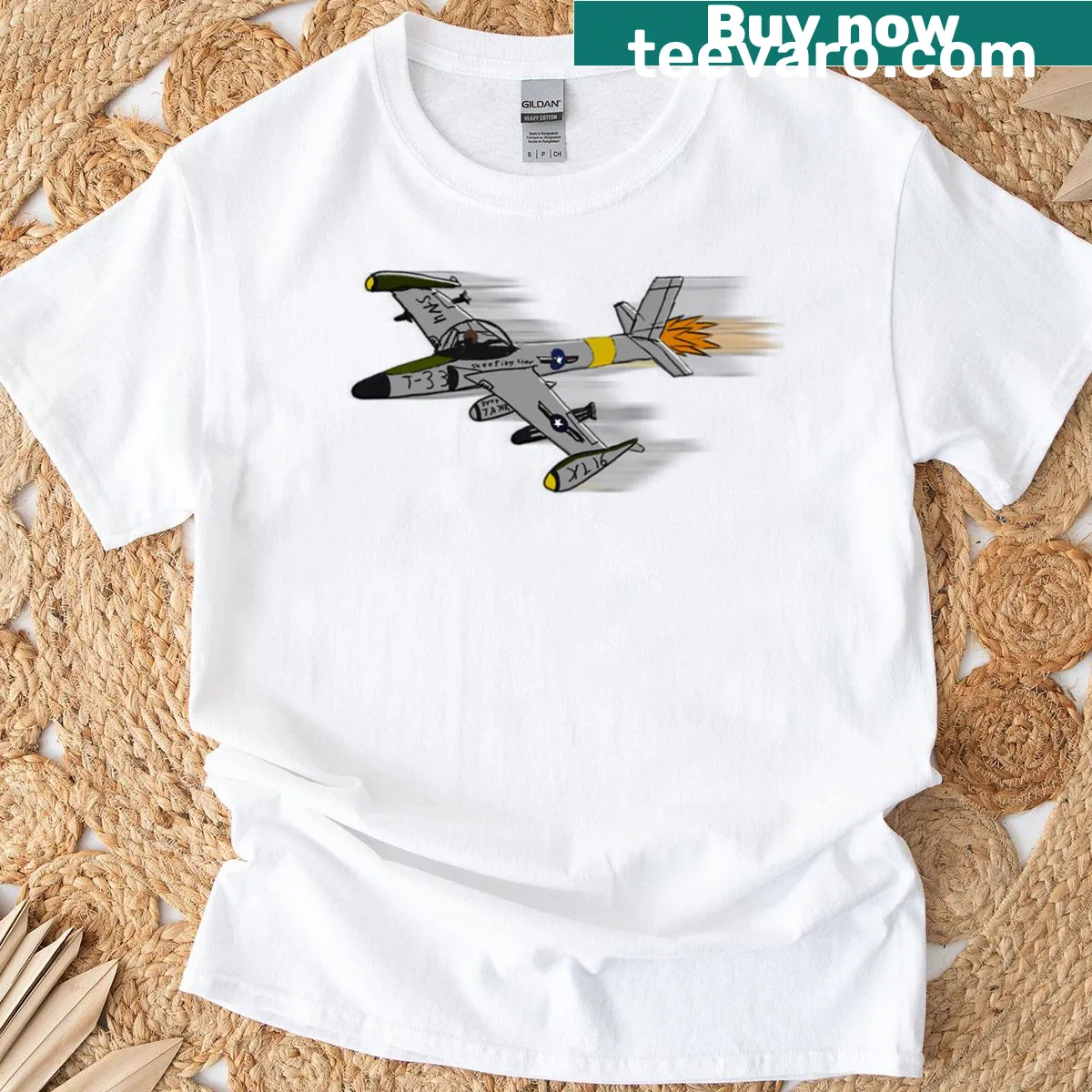 Illustration of T-33 Shooting Star jet on a T-shirt — on a men's t-shirt
