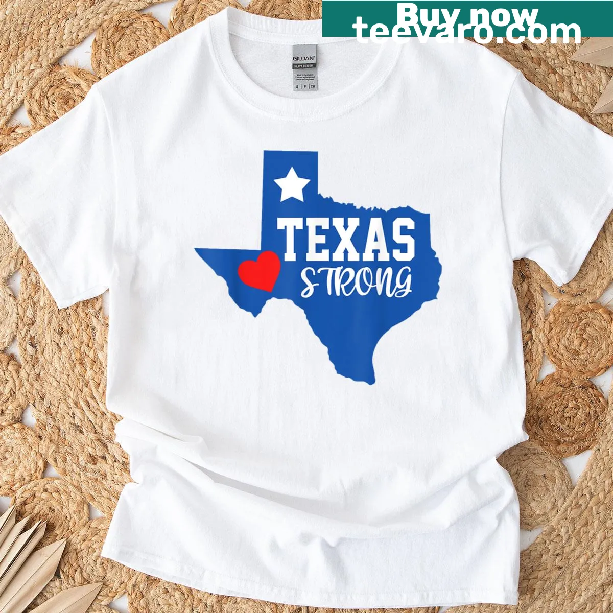 Texas strong themed t-shirt with flag emblem — on a men's t-shirt