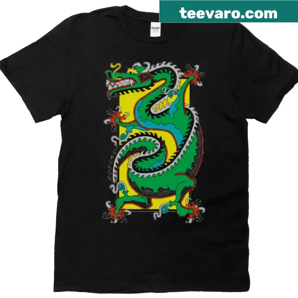 Illustrated Tichu dragon graphic on a casual T-shirt