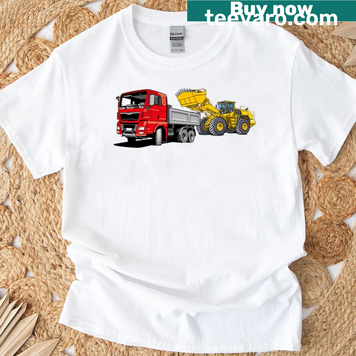 Illustration of a truck with a wheel loader on a T-shirt — on a men's t-shirt