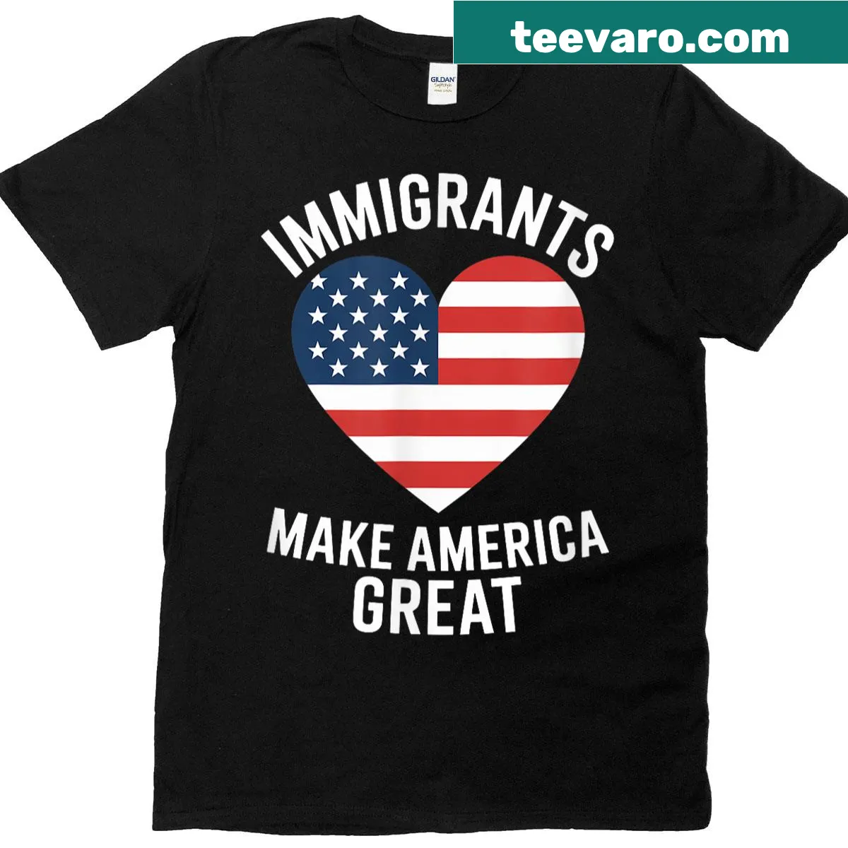 Pro-immigration t-shirt with the phrase 'Immigrants Make America Great' — on a men's t-shirt