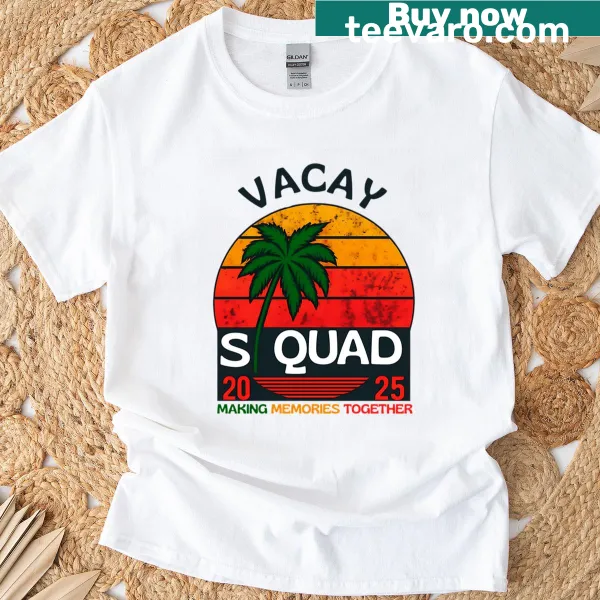 Fun palm-themed t-shirt for vacation squads with 2025 design