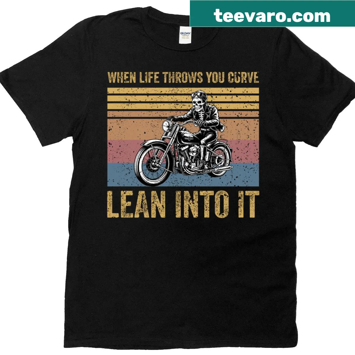 Motorcycle-themed 'When Life Throws You A Curve' saying on T-shirt — on a men's t-shirt