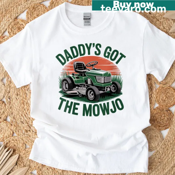 Funny lawn mowing dad shirt with playful text design