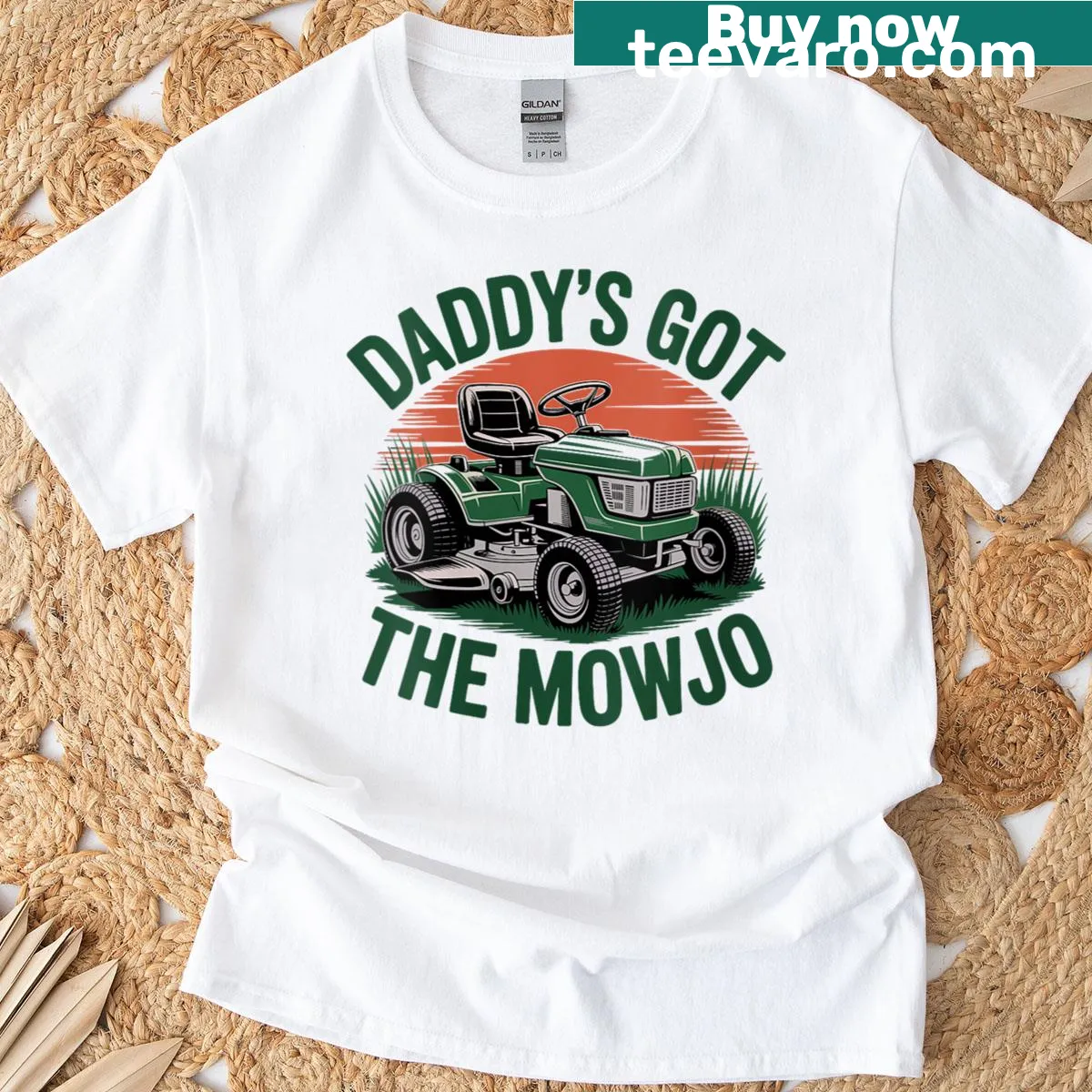 Funny lawn mowing dad shirt with playful text design — on a men's t-shirt
