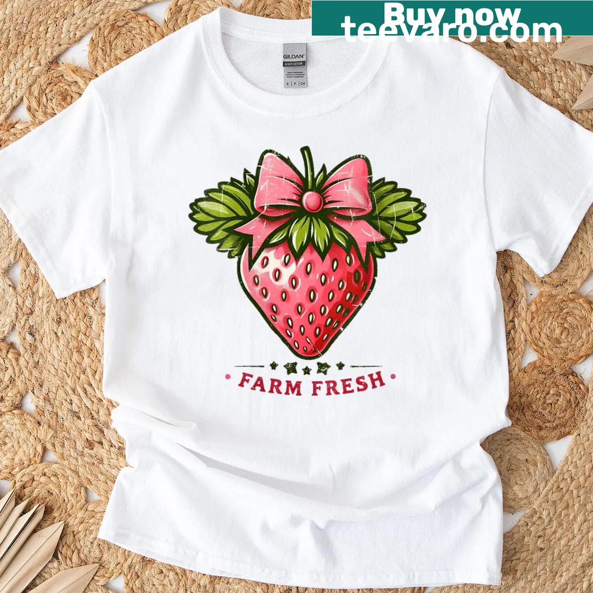Illustrated strawberry with a bow in a stylish design — on a men's t-shirt