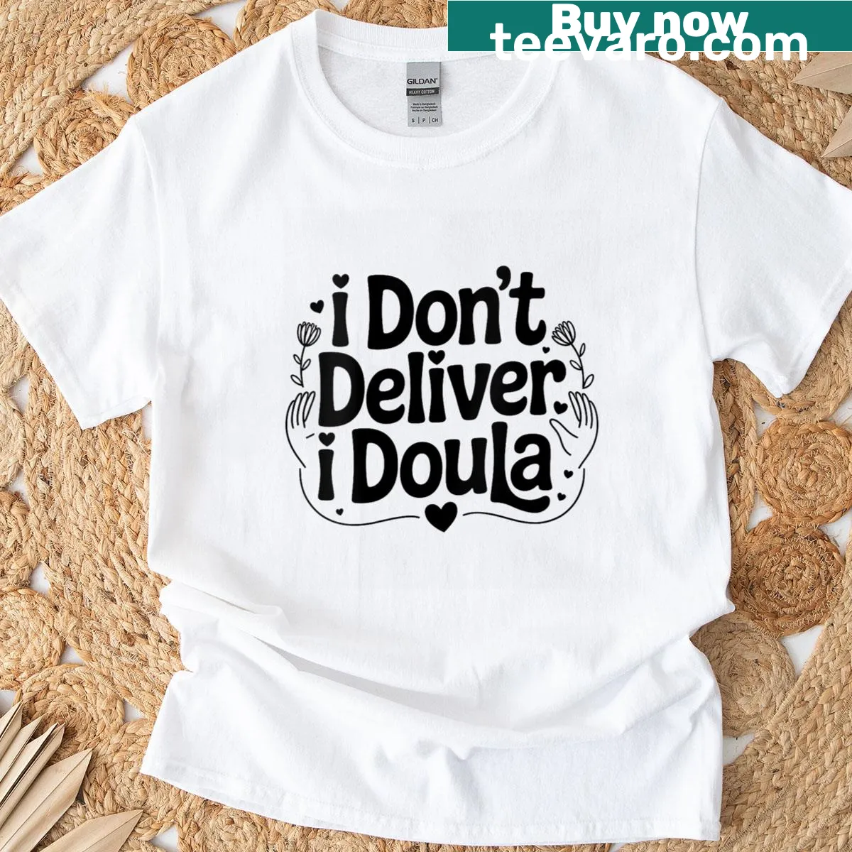 Bold typography T-shirt for doulas with empowering message — on a men's t-shirt