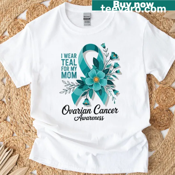 Floral illustration T-shirt for ovarian cancer awareness