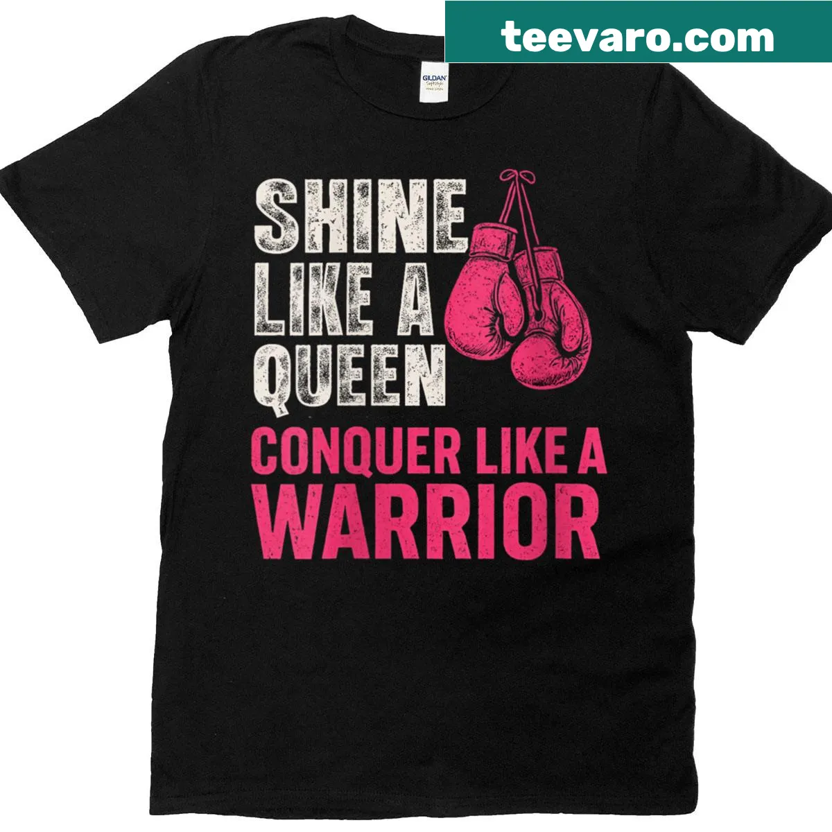 Inspirational typography shirt featuring 'Shine Like A Queen, Conquer Like A Warrior'. — on a men's t-shirt