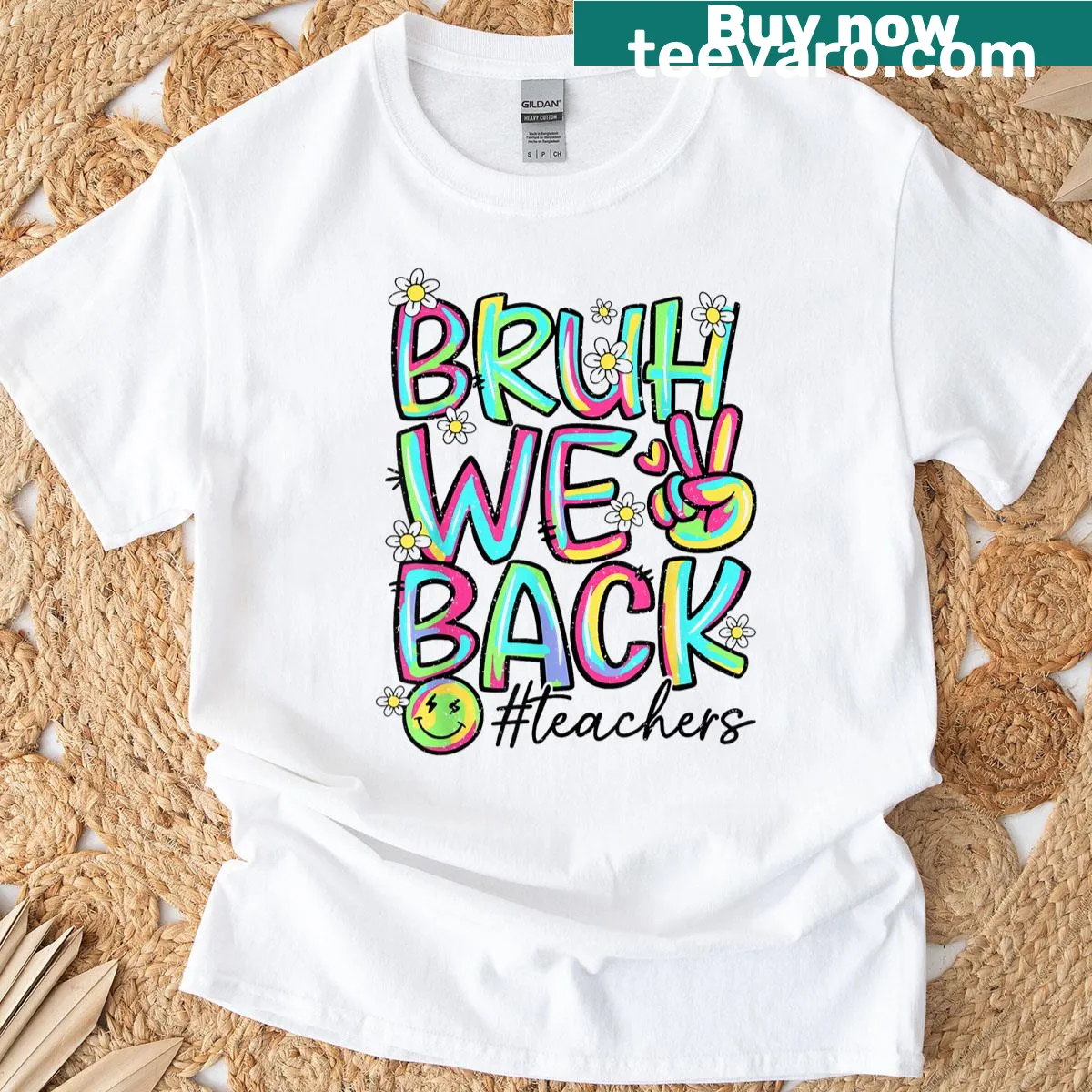 Teacher shirt with the text 'Bruh, We Back' in bold typography. — on a men's t-shirt