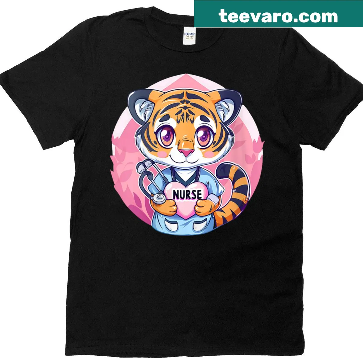 Cute T-shirt with tiger illustration for nurses — on a men's t-shirt