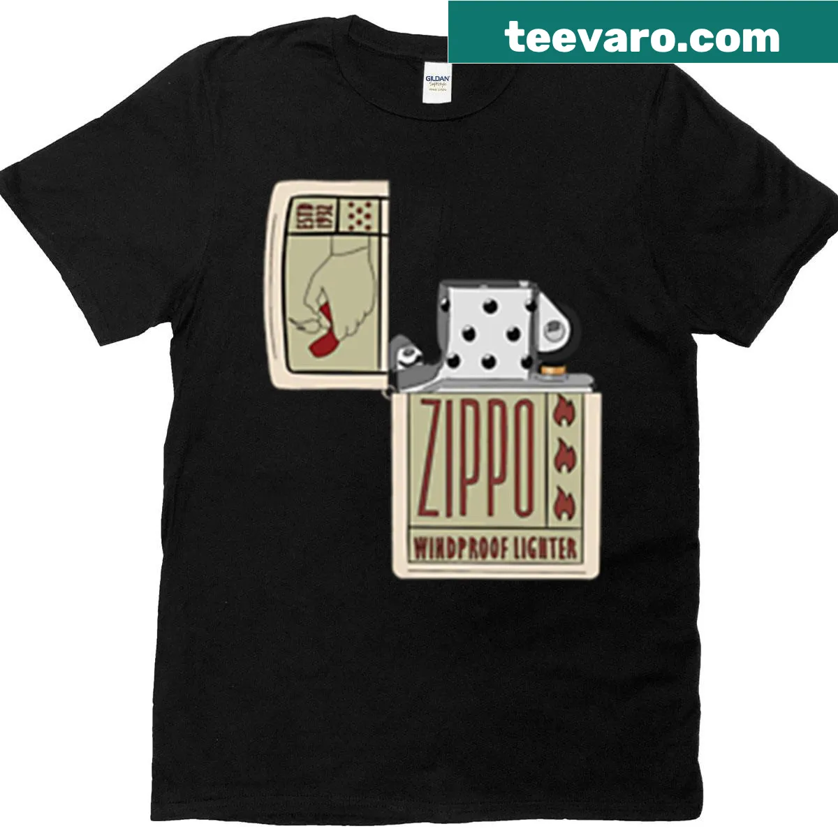 Playful tee featuring a design inspired by Zippo lighters — on a men's t-shirt