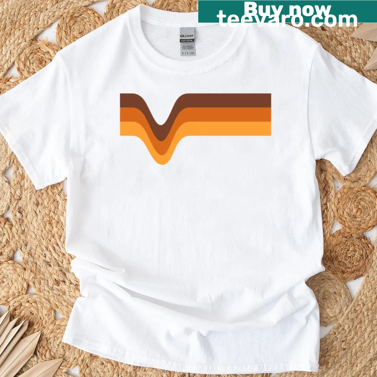 Retro striped T-shirt in brown, orange, and yellow — on a men's t-shirt