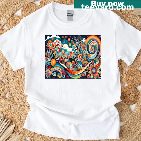 Abstract geometric flowers design on a casual T-shirt