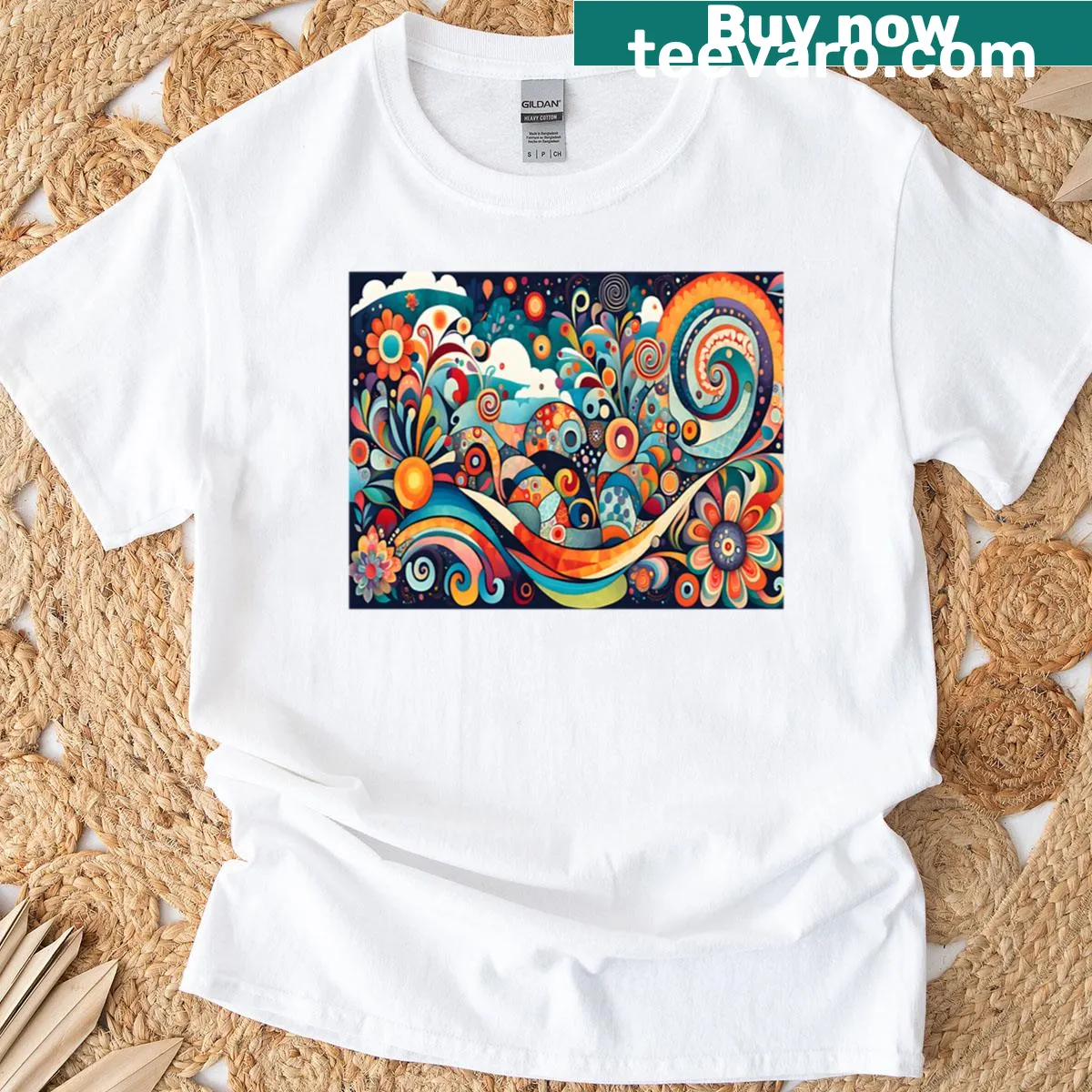 Abstract geometric flowers design on a casual T-shirt — on a men's t-shirt
