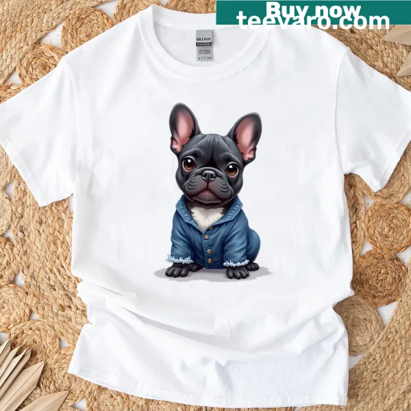 Cute T-shirt featuring an illustration of a French Bulldog