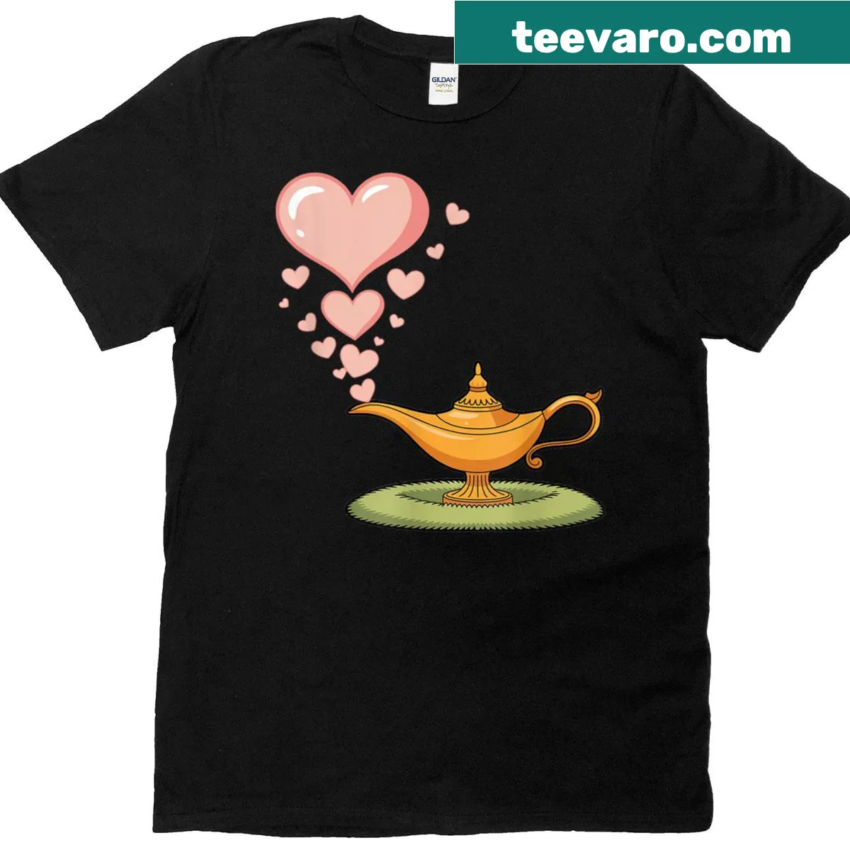 Illustrative T-shirt featuring Aladdin's lamp with whimsical design — on a men's t-shirt