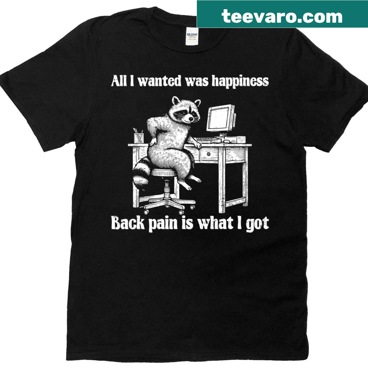 Vintage T-shirt with a humorous saying about back pain and happiness — on a men's t-shirt